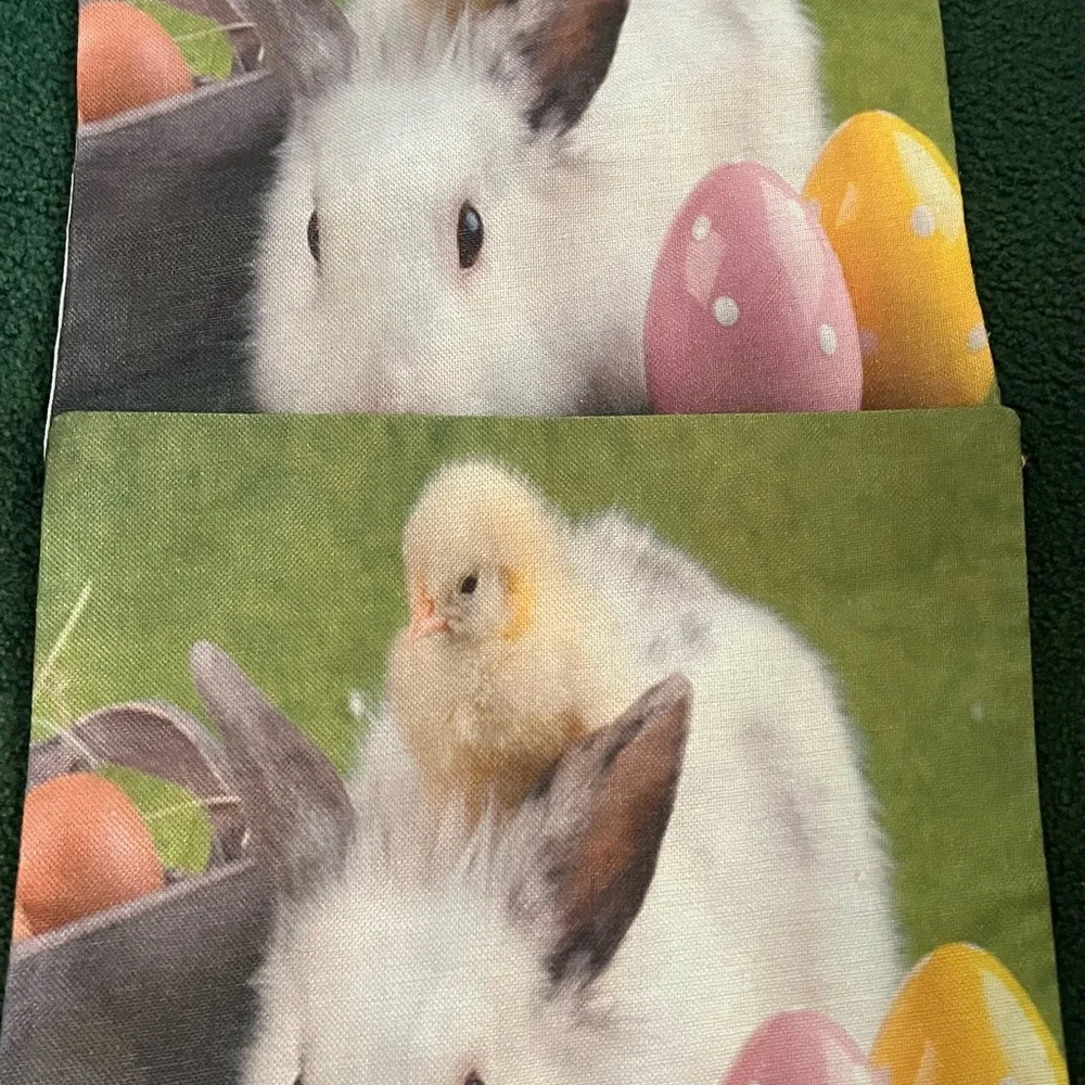 Easter Bunny and Chick Decorative Pillow Panel - White, Pink & Yellow